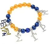 UWANGF SGRHO Member Gift Sigmaa Gamma Rho Sorority Blue Yellow Pearl Bead Greek Letter Charm Stretch Society Bracelet Jewelry for women