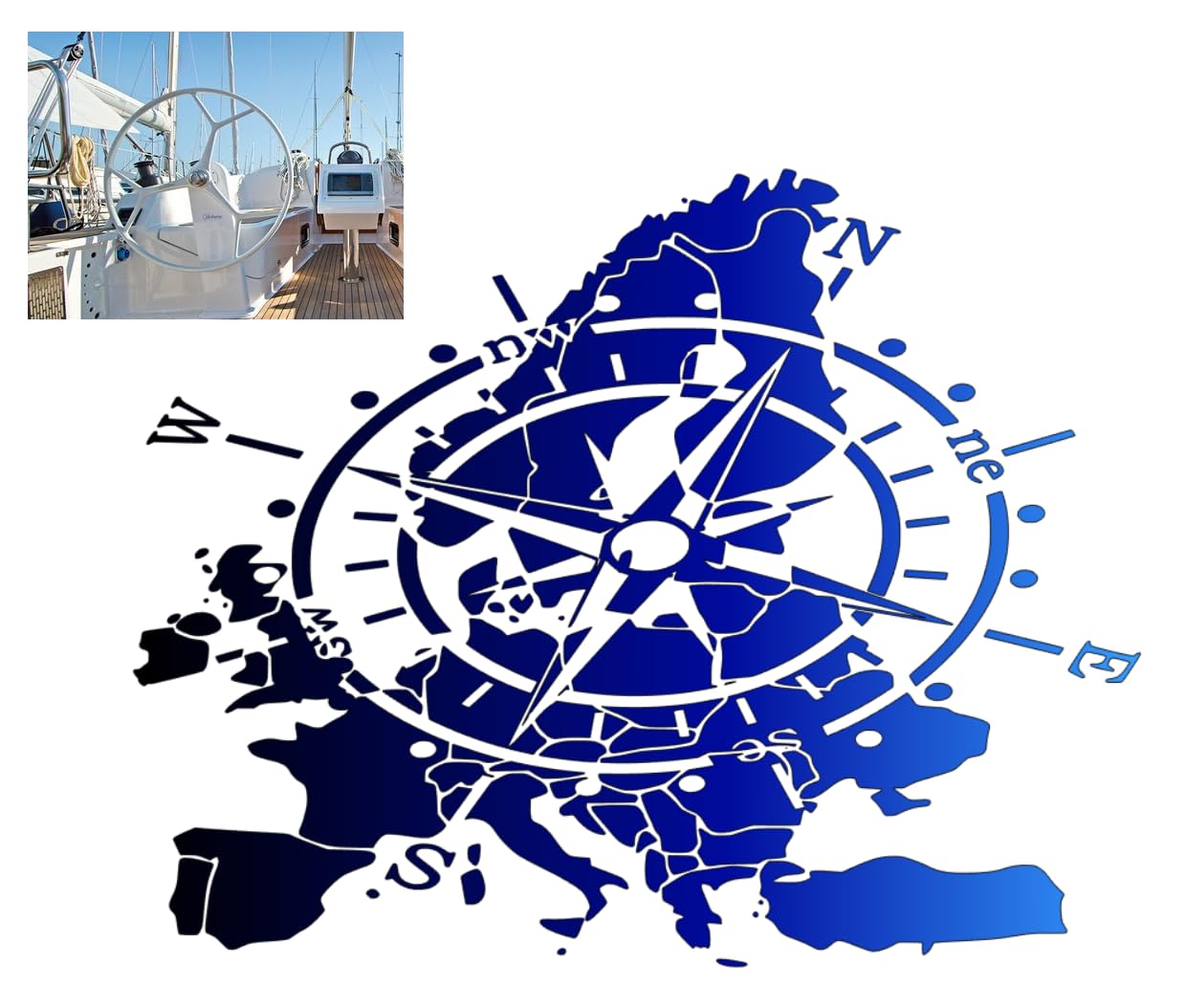 Compass Sticker for Outdoor and Indoor (RPT 53) (9 cm, Dark Blue, Light Blue 3/2)