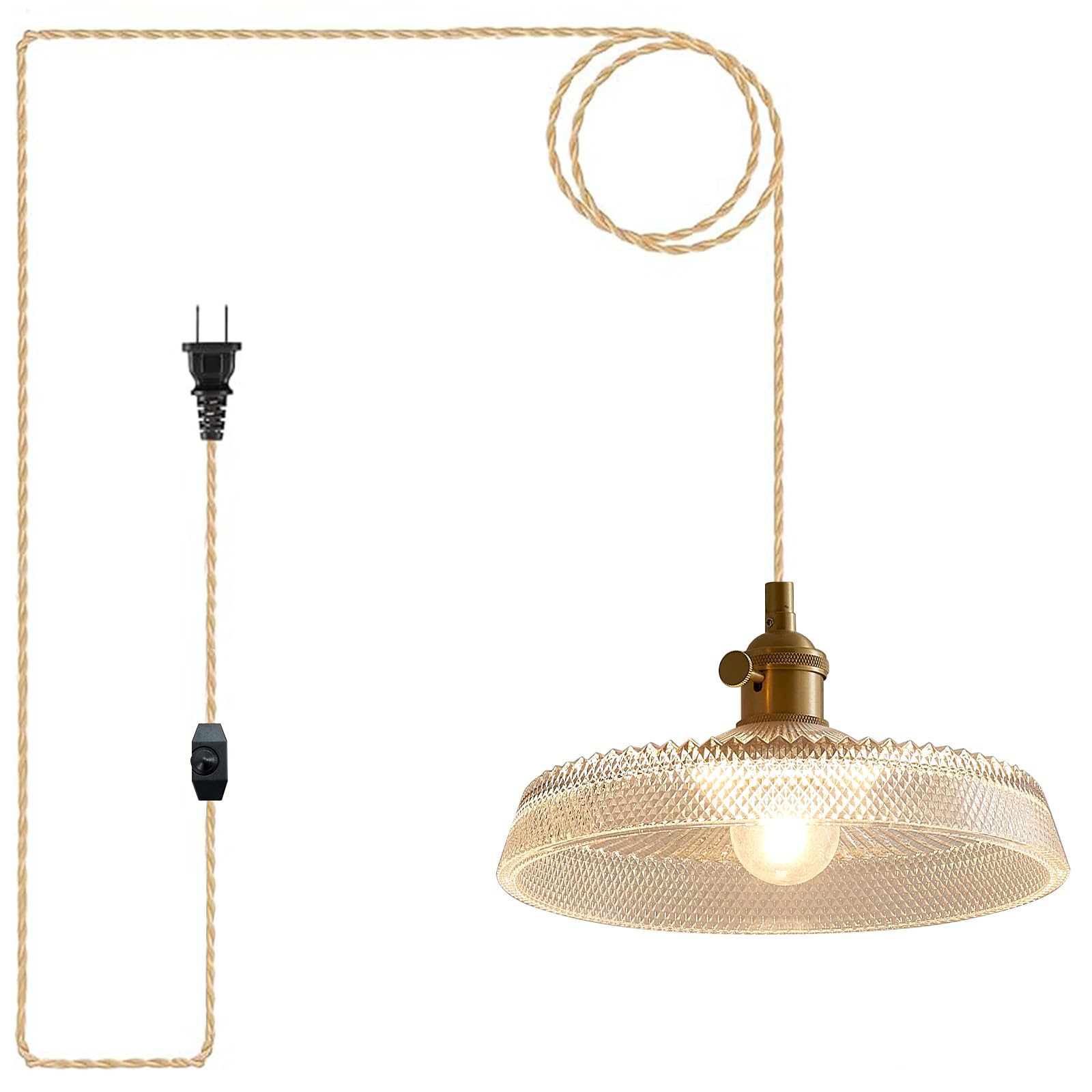 Photo 1 of Oyisen Plug in Pendant Light,9.1 Inch Glass Lampshade 14Ft Hanging Lights with Plug in Cord On/Off Switches Industrial Pendant Lights with Plug in Cord for Bedroom