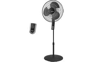 Lasko Oscillating Pedestal Fan, Thermostat, Adjustable Height, Remote Control, Timer, 4 Speeds, for Bedroom, Living Room, Office & Dorm, 16", Black, S16612