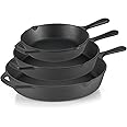DARTMOOR Pre-Seasoned Cast Iron Skillets, 8 in, 10 in, & 12 in Cast Iron Frying Pans with Handles, Safe Grill Cookware Set with Non-Stick Surface, Cast Iron Pans for Indoor & Outdoor Use