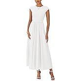 PRETTYGARDEN Women's 2025 Summer Casual Long Dresses Cap Sleeve Patchwork A Line Flowy Modest Elegant Homecoming Maxi Dress