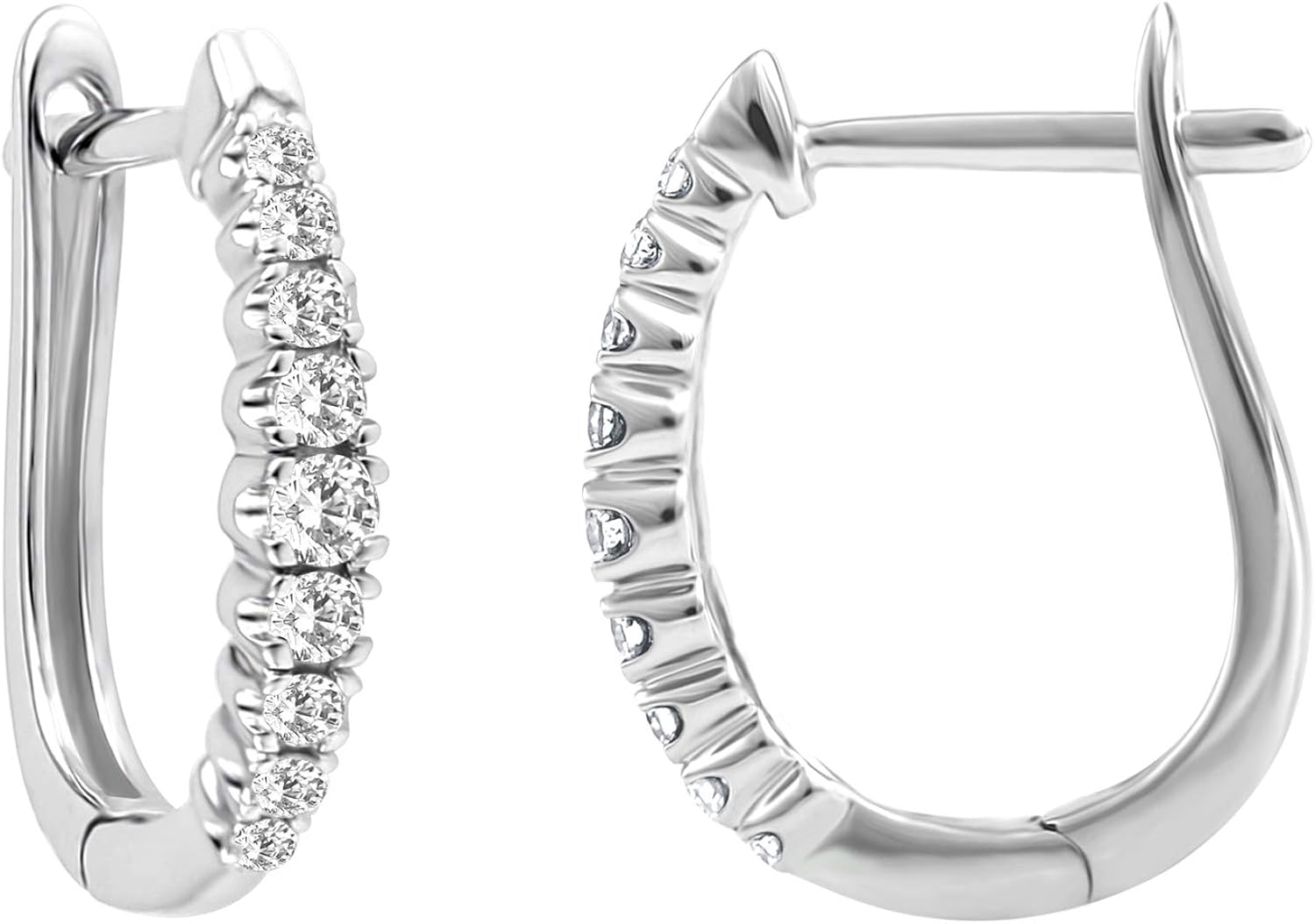 Round Cut 0.24 cttw Diamond Huggie Hoop Earrings for Womens 14K White Gold (I-J Color, I2/I3 Clarity) Latch Back, Prongs setting, Huggie Earrings, Diamond Hoop Earrings
