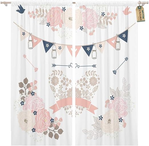 Amazon Com Golee Window Curtain Pink Floral Navy Blue Wedding