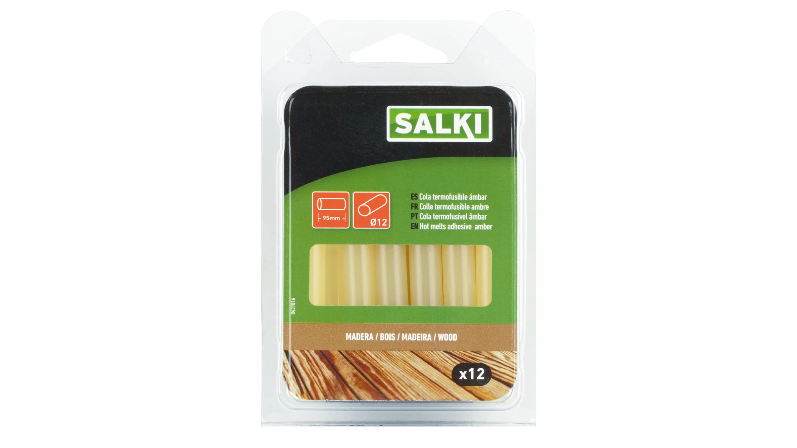 SALKI Hot Melt Glue Sticks for Wood - Pack of 12 Melting Silicone, 12 mm Diameter, 95 mm Long, Amber Colour