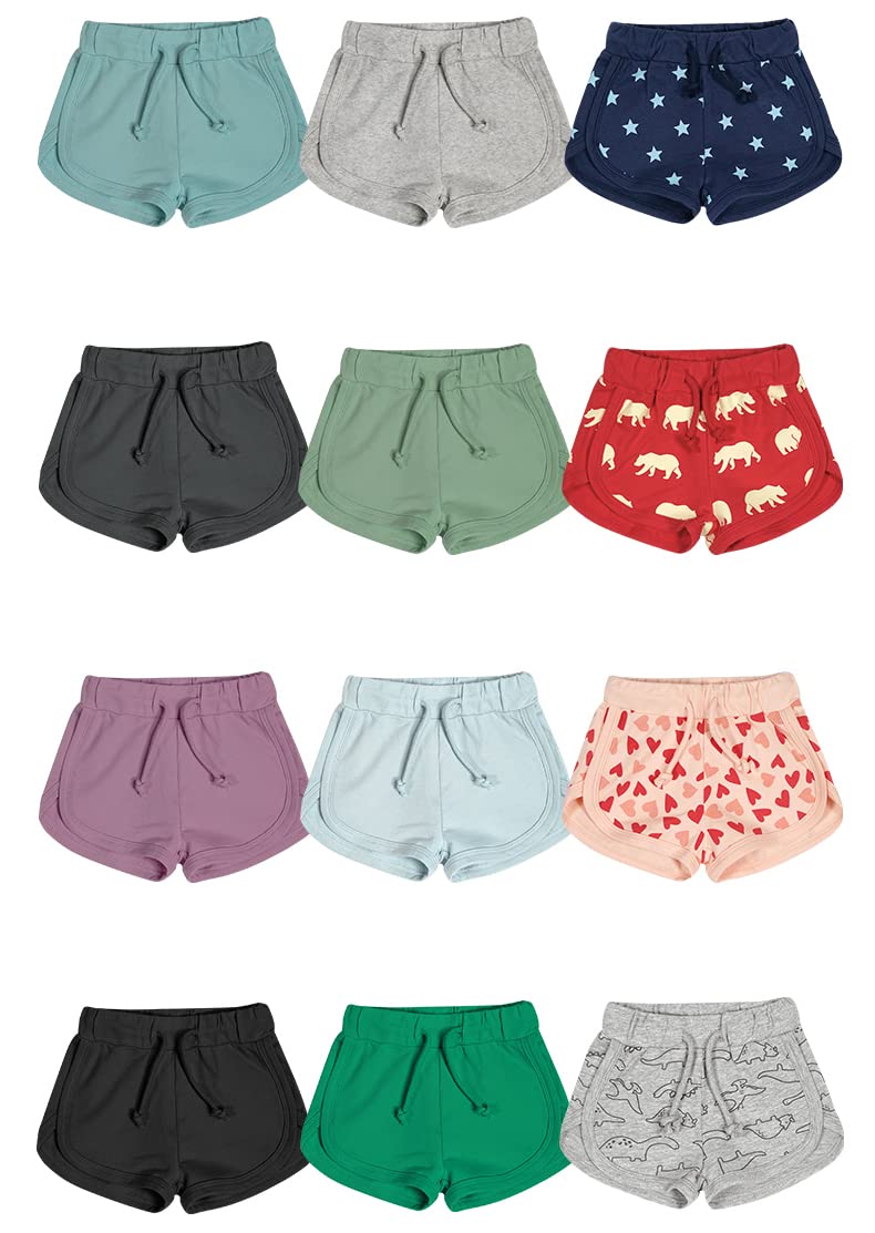 Teach Leanbh Toddler Baby Boys Girls 3 Pack Athletic Shorts Cotton Soild Color Printing with Drawstring