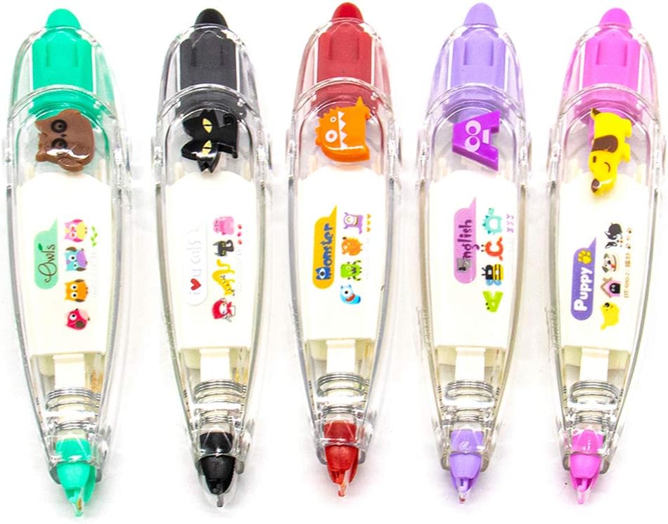 AUEAR, 5 Pack Correction Tape Cute Cartoon Push Tape Sticker Machines Kawaii Decorative Correction Tape for Scrapbooking Diary Planner Journal DIY Crafts (Owl/Cat/Monster/Letter A/Dog Design) : Office Products