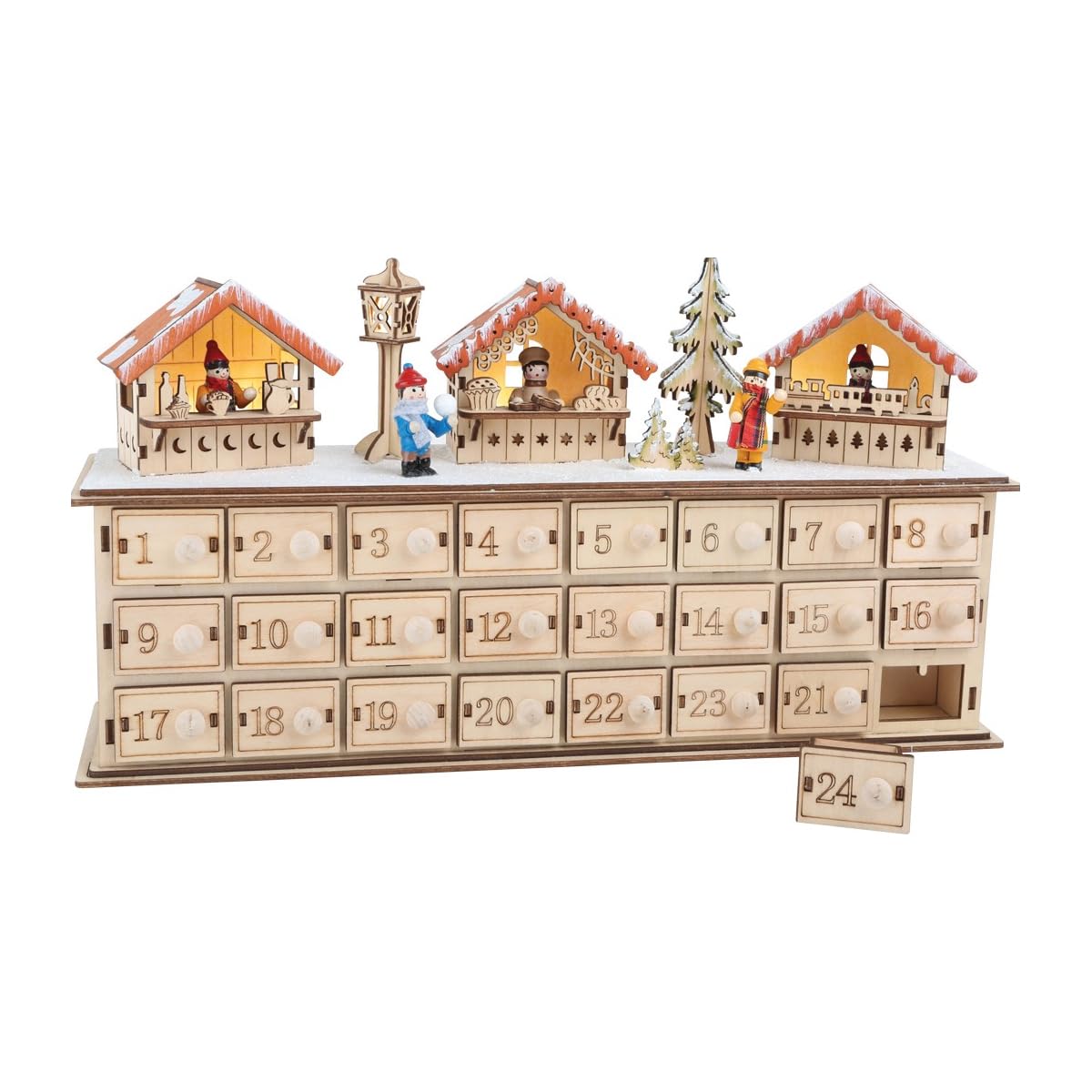Christmas Market Natural Wooden Advent Calendar with Illumination