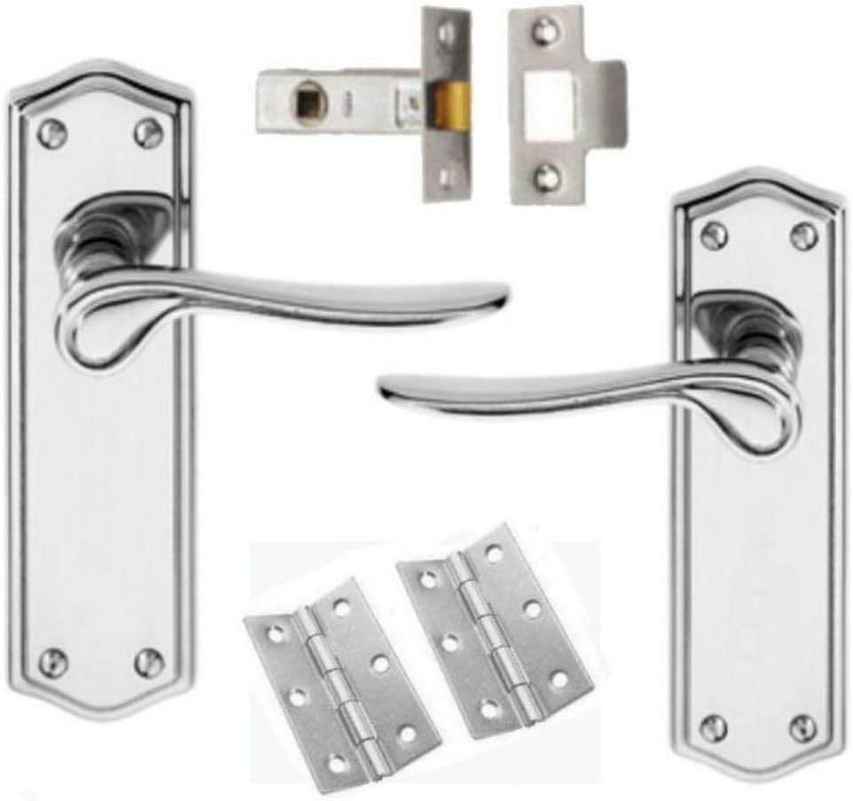 170 x 50mm Polished Chrome Stellar Lever Latch Door Handle Set +Laches & Hinges