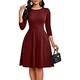 KnoInt Women's Casual Long Sleeve Midi Dress Elegant A Line Empire Waist Crew Neck Flowy Swing Dress