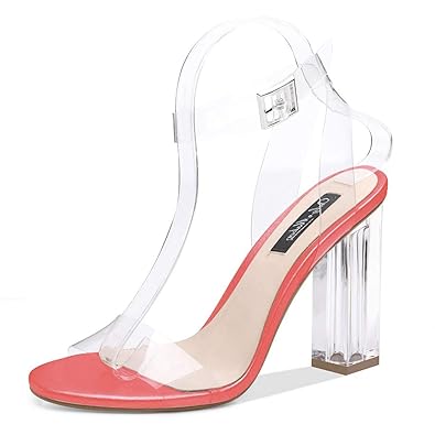 Onlymaker Frauen Sandaletten Transparente Sandalen mit Durchsichtigem Riemchen und Blockabsatz