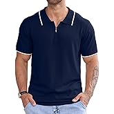 Askdeer Men's Knit Polo Shirt Zipper Short Sleeve Polo T-Shirts Classic Casual Golf Shirts