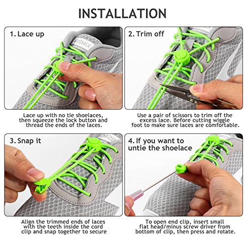 Udaily No Tie Shoelaces (pack of 4), Elastic Shoe Laces for Kids and Adults, Lock Tie Running Shoe Laces for Sneakers, Boots Board Shoes and Casual Shoes (Black+Grey+Blue+Green)