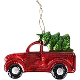 Car Shape Christmas Pendant Christmas Pickup Truck Ornament Iron and Glass Pickup Truck Hanging Decoration Carrying Xmas Trees Car Keepsake Vintage Farmhouse Home Decor
