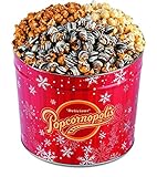 Popcornopolis Gourmet Popcorn 2 Gallon Red Snowflakes Tin - Premium Including Zebra, Caramel and Kettle Corn