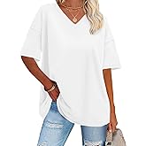 ADOREJOY Oversized Tshirts for Women V Neck Summer Graphic Tees Casual Short Sleeve Loose Tops