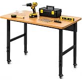 Spanspace Workbench with Wheels, 48&ldquo; Rolling Work Table, 2000 lb Capacity | Rubberwood top and 5 adjustable height settings support projects in workshops, offices, garages and home work areas