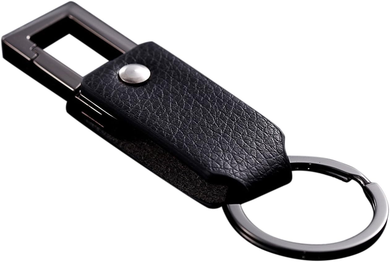 Cerbery - Elegant Leather Keyring with Rings and Gift Box, Black, M
