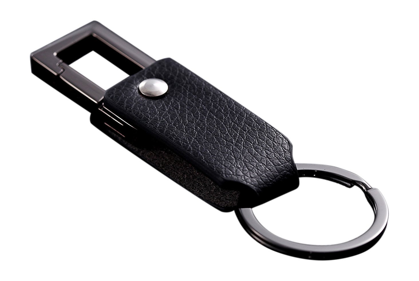 Cerbery - Elegant Leather Keyring with Rings and Gift Box | Keychain Key Holder Keyring car Photo Engraving Ring | Ladies Men | Gift (Black)