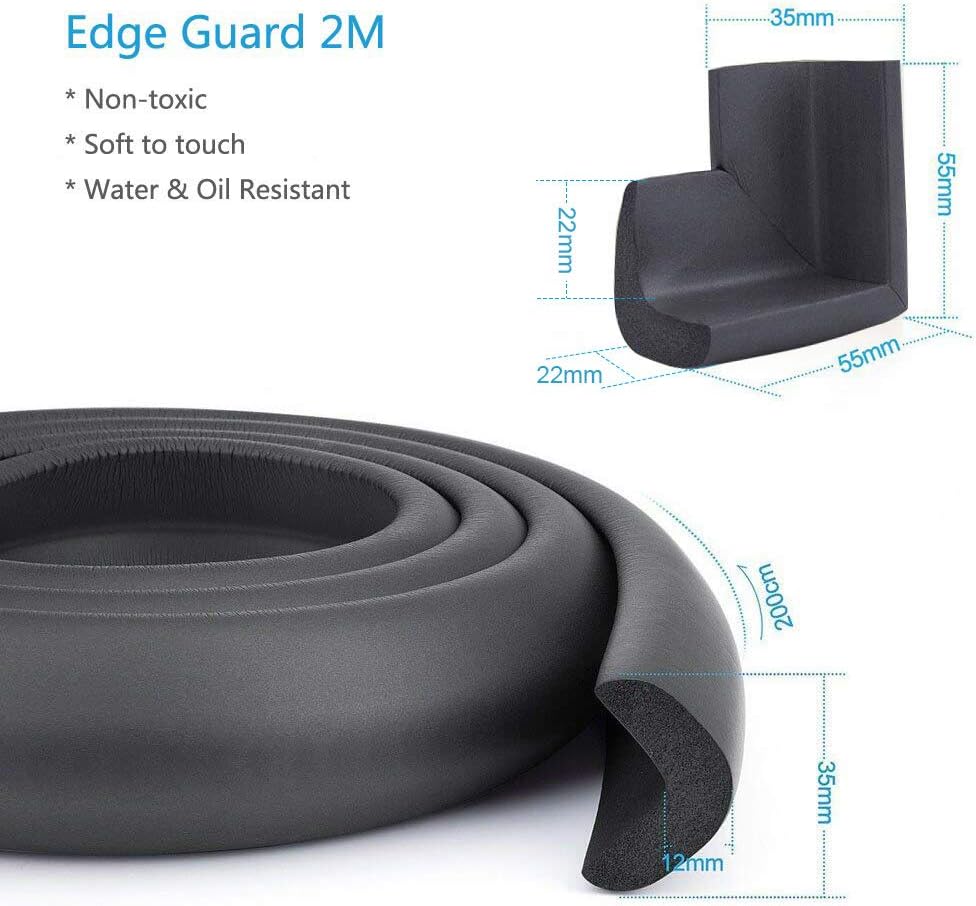 Vicloon Edge Protectors, 2 M Foam Safety Strip and 4 Corner Cushion Protector Set, Edge Corner Guards for Baby - Black - Image 3