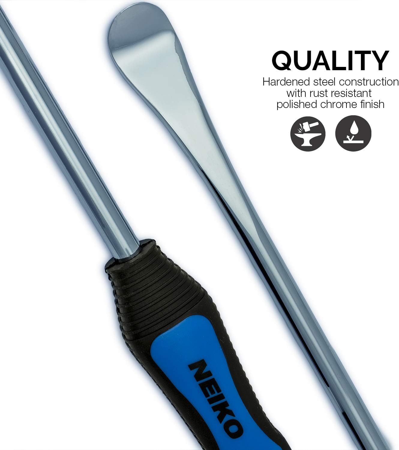 Neiko 20601A 14.5 inch Steel Tire Spoon Lever Iron Tool Kit | Professional Tire Changing Tool for Motorcycle, Dirt Bike, Lawn Mower | 3 pcs Tire Spoons | 3 Rim Protector | Valve Tool | 6 Valve Cores: Automotive