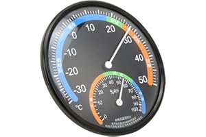 CHICIRIS Pointer Type Thermometer Highly Transparent Curved Glass Temperature Humidity for Indoor Outdoor (TH101 Black)