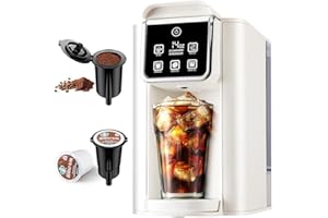 KIDISLE Hot & Iced Coffee Maker with Bold Setting, Single Serve Coffee Maker for K Cup and Grounds, 6-14 Oz Brew Sizes, 50 Oz Removable Water Tank, One Cup Coffee Machine with Reusable Filter, White