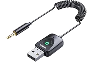 SOOMFON Bluetooth 5.3 Car Adapter, Stronger Microphone & Noise Canceling 3.5mm Aux Bluetooth for Car with Built-in Microphone AUX Input Compatible with Car Speaker and Home Audio