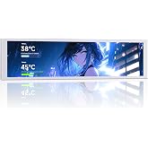 Jungle Leopard 9.16 Inch LCD Mini Secondary Monitor PC Computer|Customizable 1920*480 IPS Temperature display screen|USB TYPE-C 9-Pin Motherboard Connection for Laptop Computer Windows GPU CPU-White