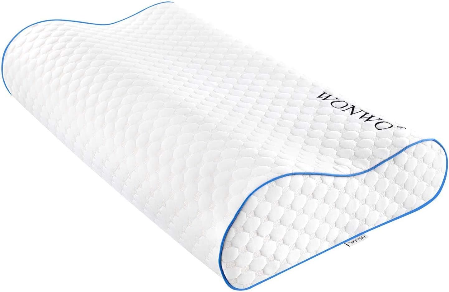 Anvo Cervical Memory Foam Pillows, Contour Pillow for Neck Pain, Neck Pillows for Pain Relief Sleeping, Adjustable Pillow for Side Back Stomach Sleeper, Bed Pillow - Blue