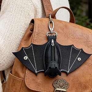 1PC Gothic Bat Coin Purse Keychain, Black Bat Shaped Zipper Pouch Mini Wallet Pendant for Cards, Coins, Cash, Keys, Halloween
