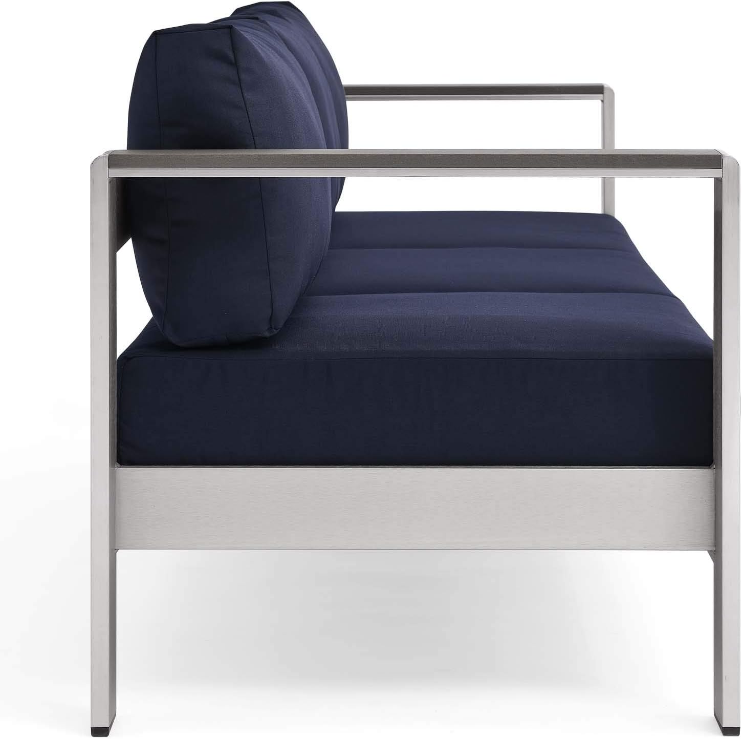 Modway Shore Aluminum Metal Outdoor Patio Sofa With Silver Navy All-Weather Cushions : Garden & Outdoor