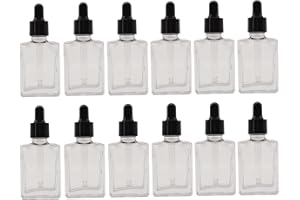 PimyRcyi Glass Bottle for Essential Oils,1 oz Small Empty Drop Bottle, 30ml Square Essence Glass Lab Dropping Serum Container (Clear,12PCS)