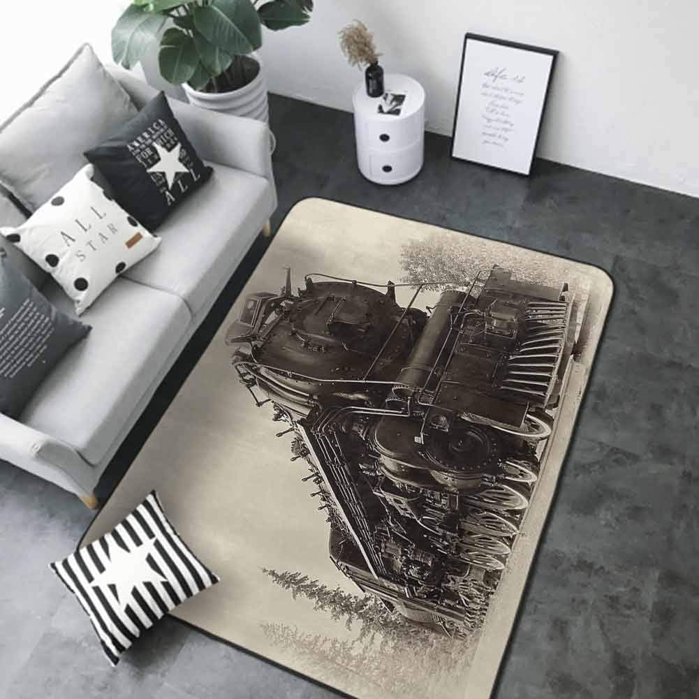 Large Floor Mats for Living Room Steam Engine,Antique Northren Express Train Canada Railways Photography Freight Machine Print,Black Grey 64"x 96" Rugs