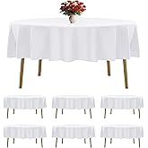 6 Pack White Round Tablecloths 90 Inches Table Cloth Stain and Wrinkle Resistant Washable Polyester Table Cover Fabric for Party, Wedding,Dining,and Banquet Decoration