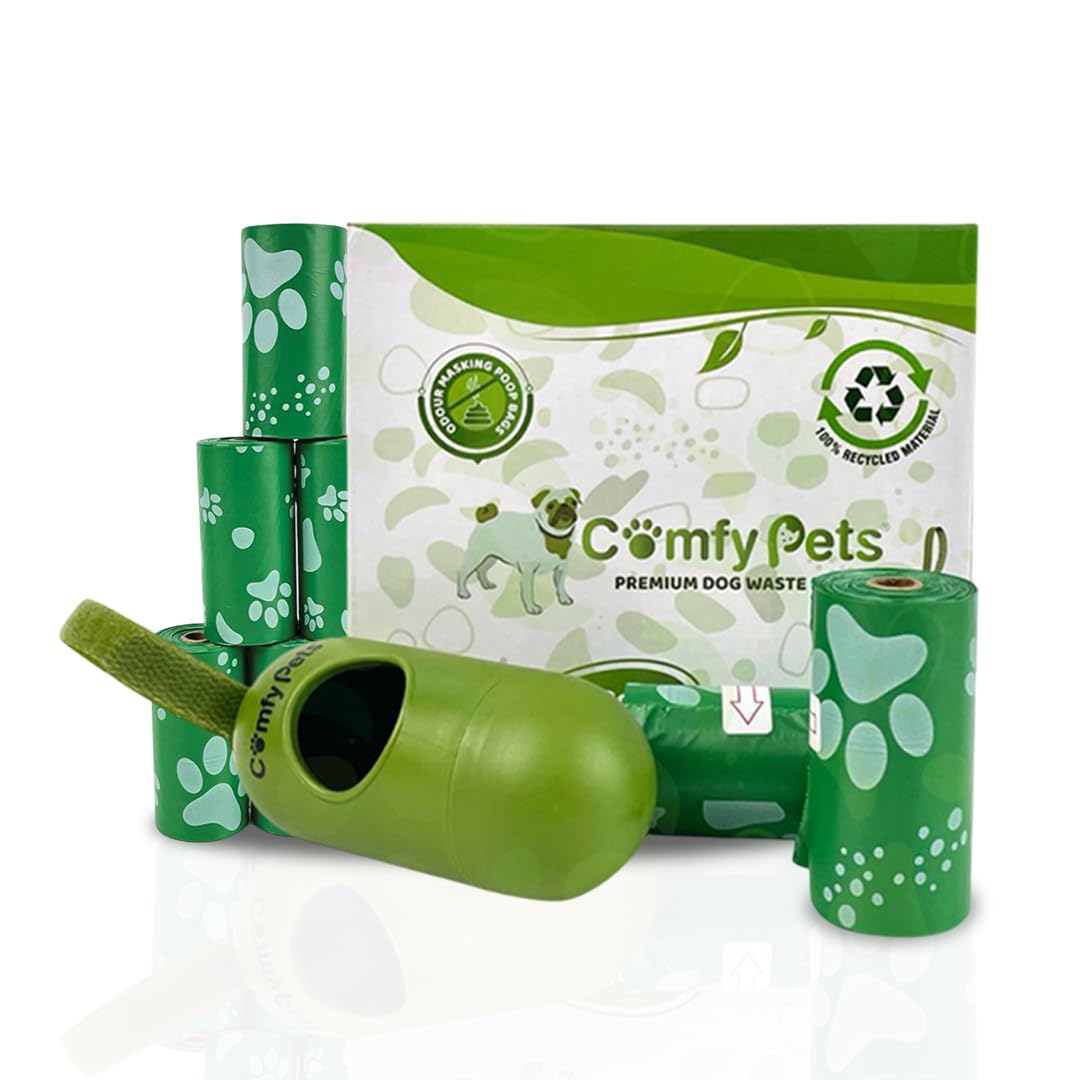 Comfy Pets Poo Bags with Dog Poop Bag Dispenser & Refill Rolls - 12 Dog Poop Bags Rolls (15 Bags Each) - Leak-Proof & Extra Thick Mess-Free Dog Waste Bags - Perfect for Walks & Outdoor Use