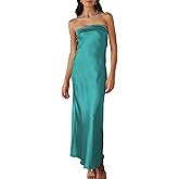 Realtix Satin Silk Backless Tube Tops Maxi Dress for Women Low Back Hollow Out Elegant Strapless Long Dresses Wedding Guest