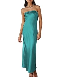 Realtix Satin Silk Backless Tube Tops Maxi Dress