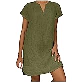 Styxlyn Linen Dresses for Women 2026 Cap Sleeve V Neck Sundress Beach Vacation Mini Dress Cotton Trendy Clothes