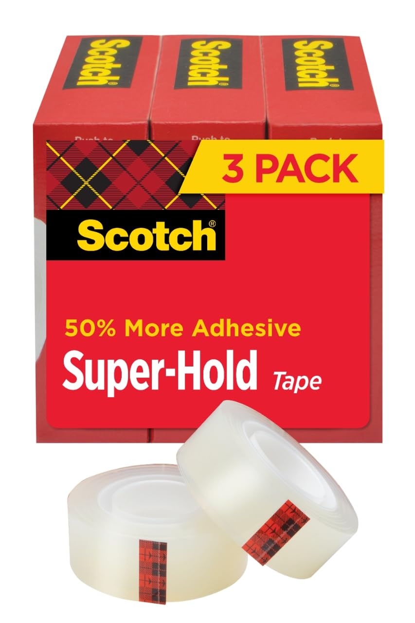 Scotch Super-Hold Tape, 3/4 in x 800 in, 3 Rolls, 1 in Core (700S3) , White