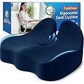 CushZone Seat Cushion, Memory Foam Office Chair Seat Cushion for Office Chairs/Car/Long Trip/Desk Chair/Gaming, Extra Large Size for Sciatica & Hip & Tailbone Pain Relief, Sciatica Support (Blue)