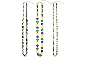YAHPERN 3PCS Mardi Gras Beads Necklaces for Women, Carnival Long Necklaces, Masquerade Parade Costume Party Strand Necklace for Fat Tuesday Celebration, Mardi Gras Accessory Jewelry Gifts
