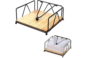 LxcshLjx Napkin Holders for Tables, Elegant Flat Napkin Holder with Wooden Base, Metal Tissue Holder, Wooden Napkin Holder wi