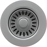 3-1/2 Inch Polymer Slate Gray Sink Drain Assembly with Basket Strainer and Stopper for Quartz, Granite or Fireclay Kitchen Sinks