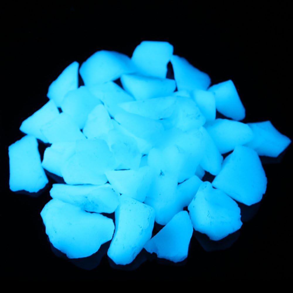 Alan Stone Glow in The Dark Home and Garden Fish Tank Aquarium Decorative Sand Gravel Rock (15-22mm, Sky Blue)