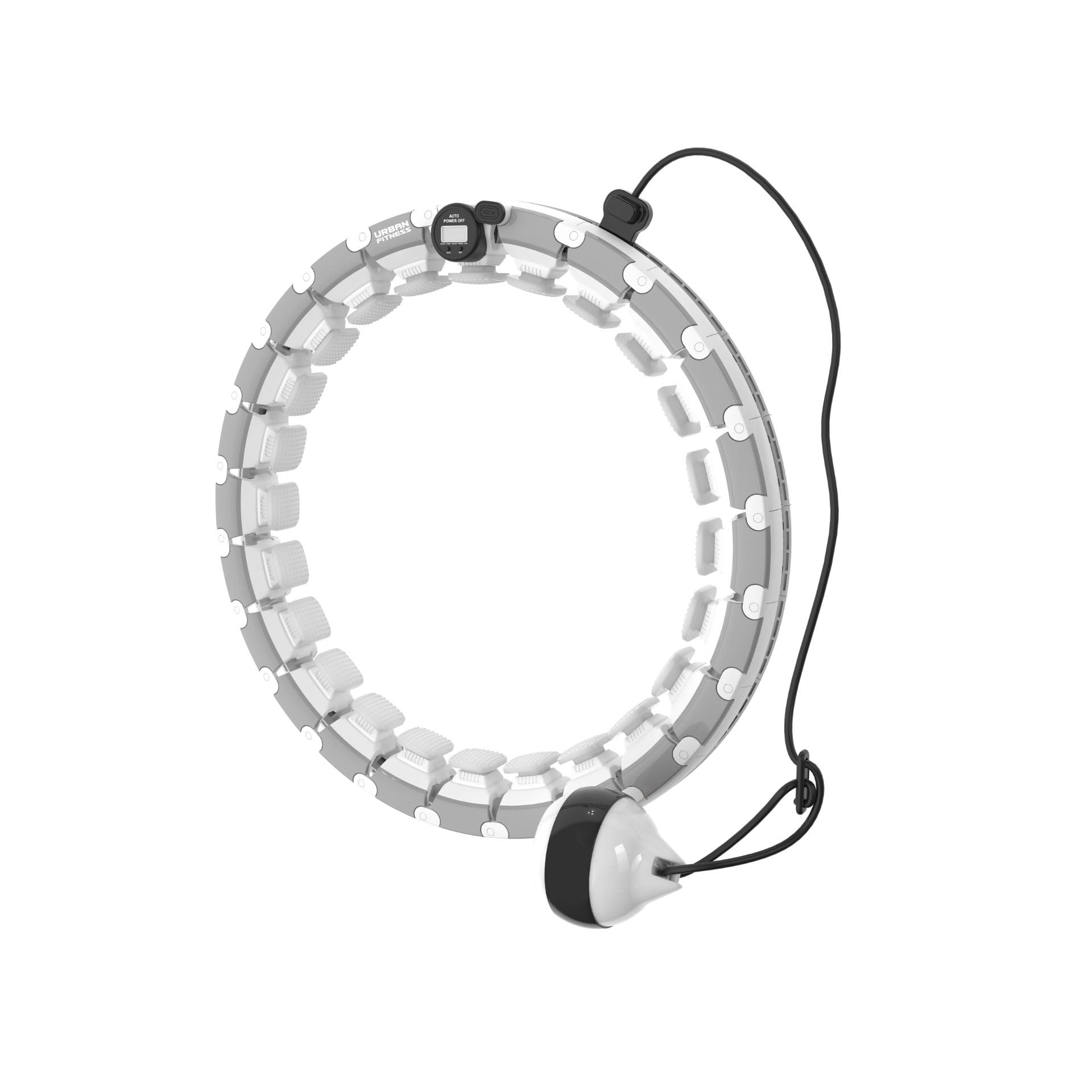 Urban Fitness Smart Weighted Fitness Hoop, 24 Adjustable Parts, Digital Counter, Silicone Pads With 360 Degree Auto Spinning Ball, Grey