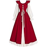 WISHU Women’s Renaissance Dress, Victorian Medieval Costume Dress Halloween Ruffle Maxi Dresses