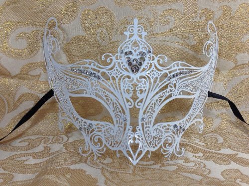 Grand Swan Venetian Impression Design Masquerade Mask Decorated with Beautiful Gems- White by KBMasks