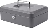 Pavo Premium 10-Inch Metal Cash Box with 2 Keys and Removable Tray Dark Grey