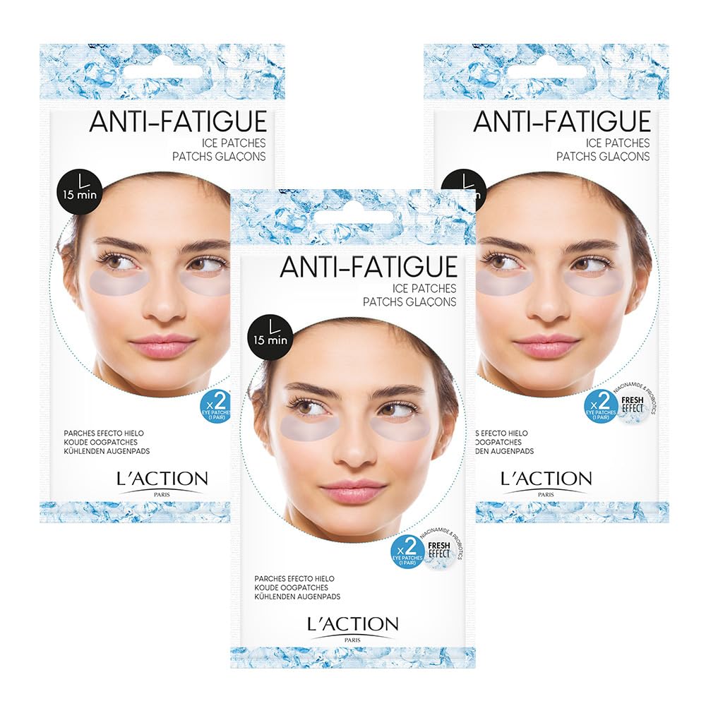 L'Action Paris Anti-Fatigue Ice Patches, Eye Masks for Brightened Refreshed and Calm Skin, Enriched with Niacinamide and Probiotics, Ideal for Tired Skin, 3 x 2 Pack